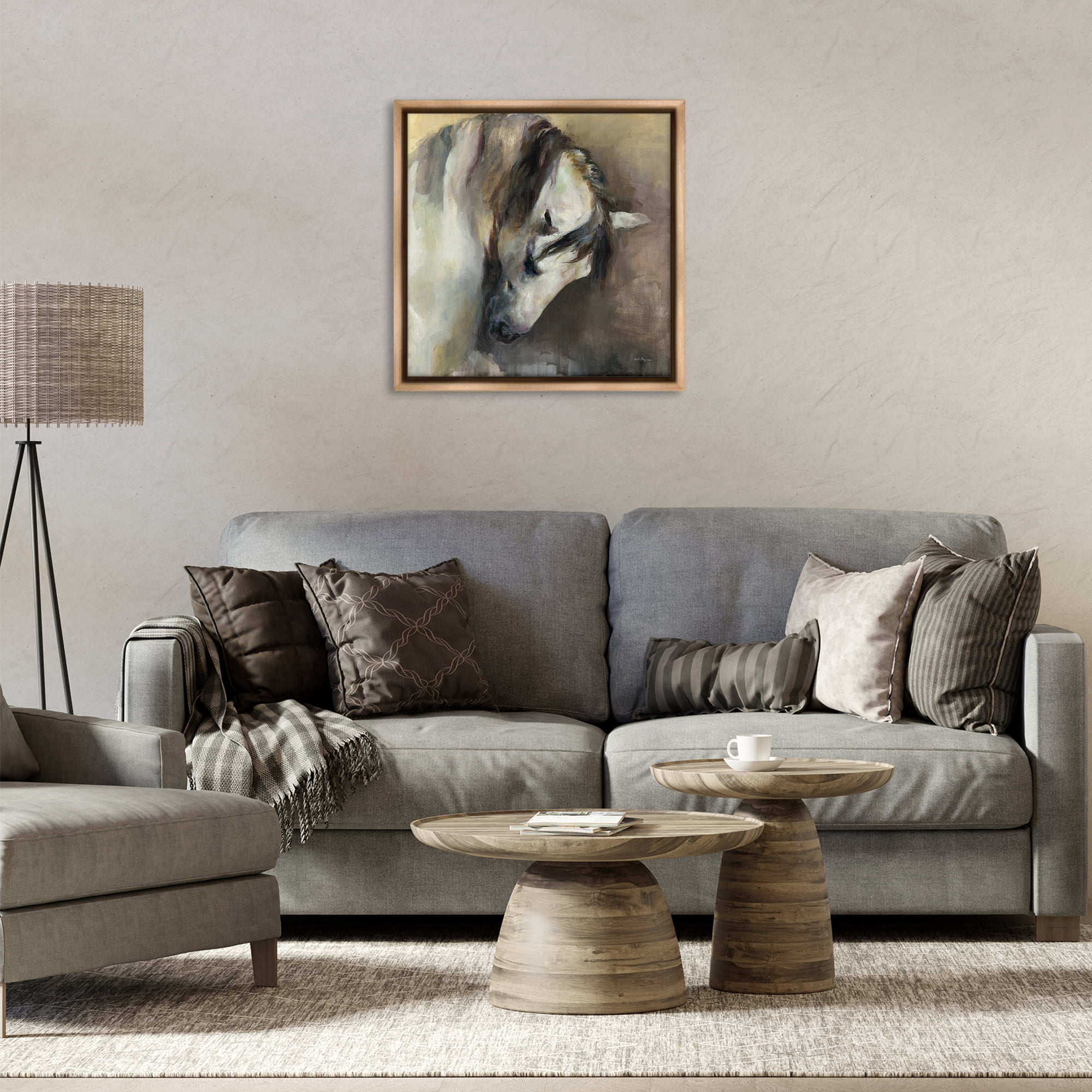 Stupell Industries Classical White Horse Animals Painting Brown Floater Framed Canvas Art Print Wall Art, 25 x 25
