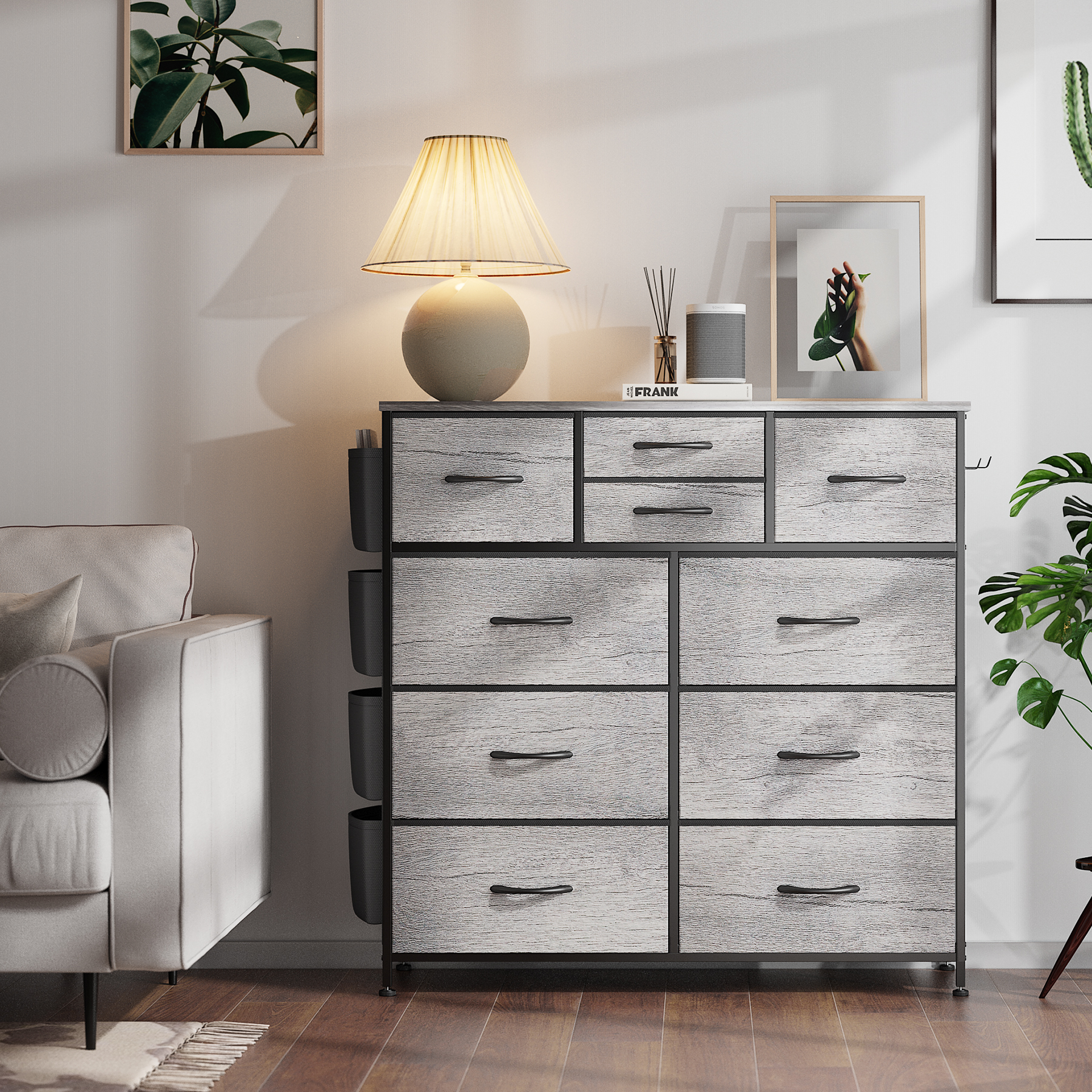 GIKPAL 10-Drawer Fabric Dresser with Oak Top, Brown photo 4