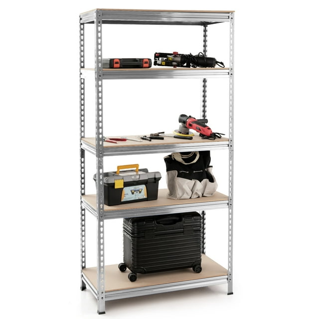 Patiojoy 5-Tier Industrial Steel Storage Shelves Garage Rack with Adjustable Shelves Sliver