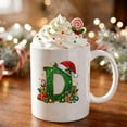 thumbnail image 5 of Christmas Initial Ceramic Mug,11 oz Coffee Cup with Cute Green Glitter Letter & Santa Hat Decor,Home Office Use,Ideal Holiday Gift for Family(D), 5 of 7