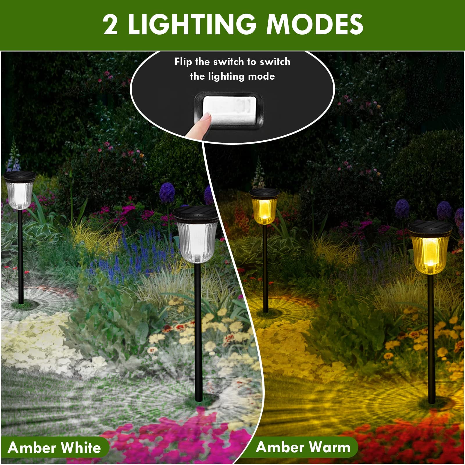 JSOT 2 Pack Solar Pathway Lights Outdoor Waterproof, 200LM Solar Path Lights, Super Bright Solar Garden Lights for Yard Lawn Walkway Driveway, Warm/White Light
