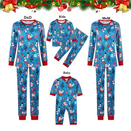 

Family Matching Outfit Parent Child Cotton Christmas Santa Claus&Snowman Print T-Shirt Pants Pajamas