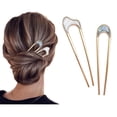 thumbnail image 1 of Shaped Hair Pins Clips 2 Pieces Gold Large Metal French Style Hair Pin Fork Stick 2 Prongs Updo Chignon Pins for Women Girls Buns Thin Thick Hair Accessories, 1 of 4