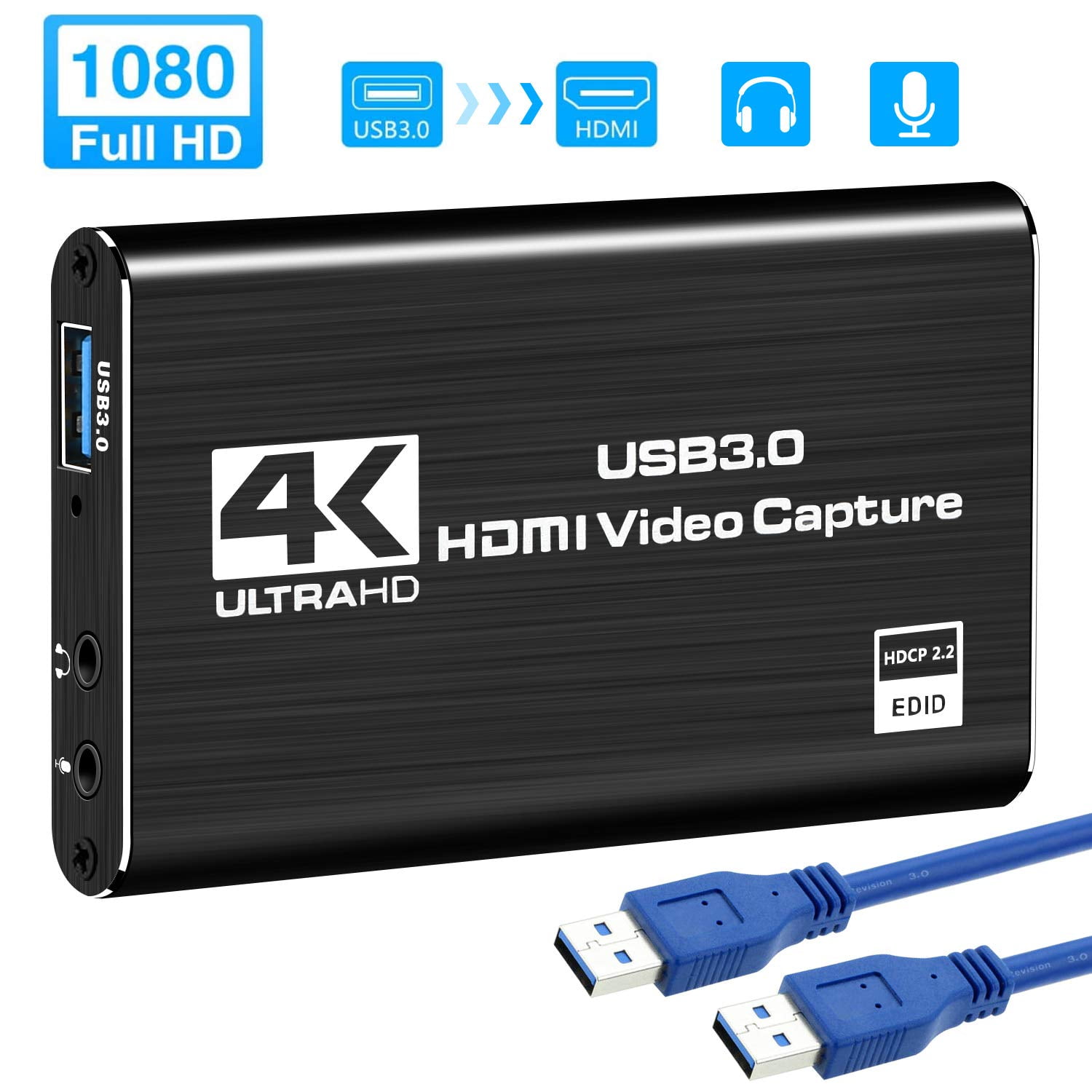 klaver Kreta jernbane ANSTEN Video Capture Card, HDMI to USB3.0 4K 60HZ Game Capture Device  Support Windows Linux OS X System OBS YouTube Twitch Streaming and Recording  for PS4 Xbox One Game Use - Walmart.com