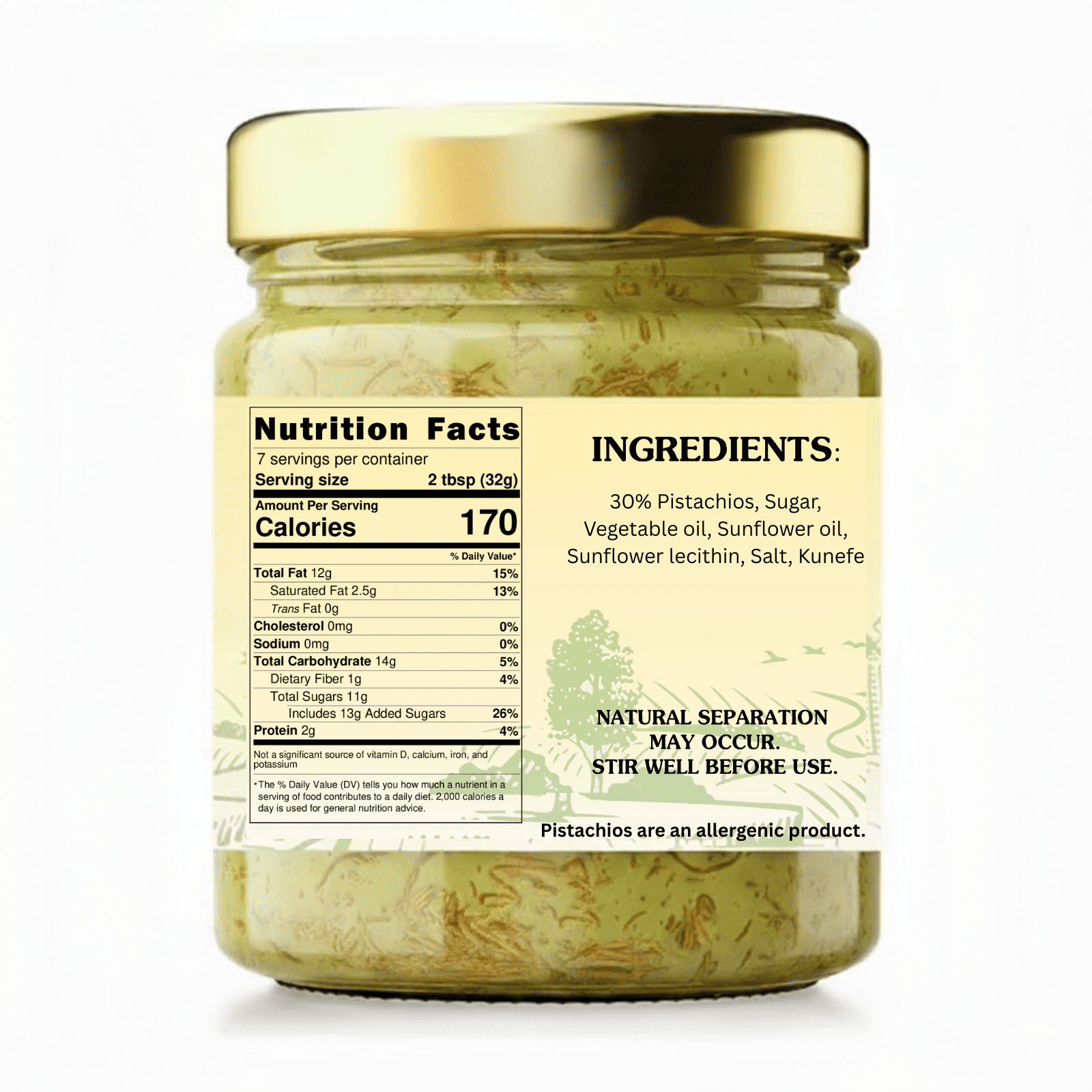 Eastern Feast - Pistachio Cream with Crispy Kataifi, Premium Middle Eastern Dessert Spread, Rich Pistachio Filling, 200g Jar