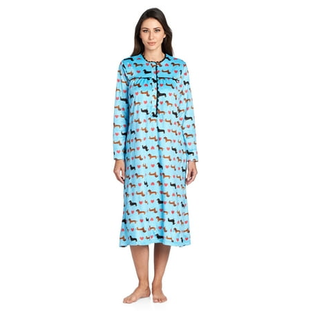 

Ashford & Brooks Women s Mink Fleece Long Sleeve Nightgown - Turquoise Dog Love
