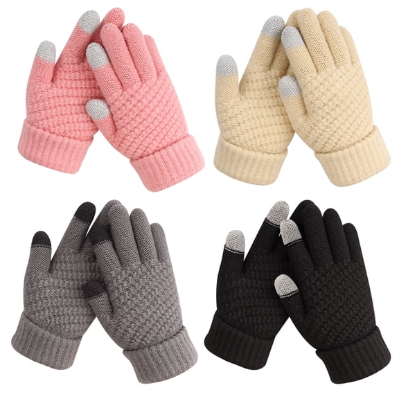 Bocaoying 4 Pairs Kids Winter Touchscreen Gloves, Thick Warm Fleece Lined Knit Gloves, Windproof Elastic Cuff Cold Weather Gloves for Boys Girls Aged 6-12