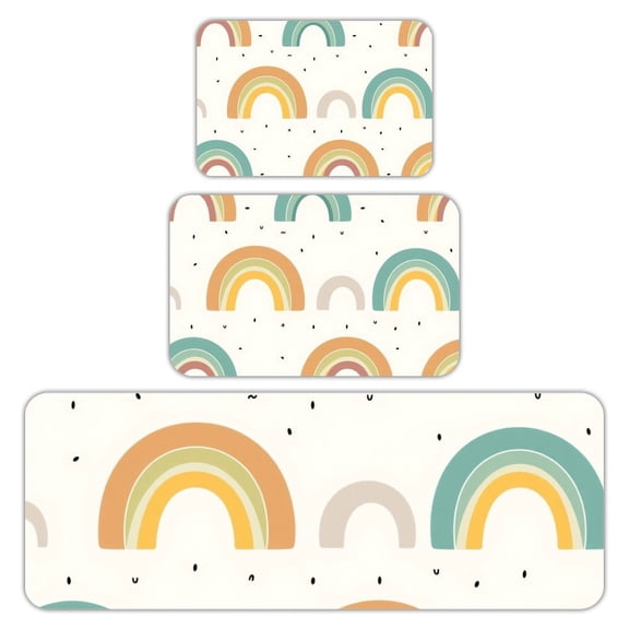 RKSupls Kitchen Rug Set 3 Piece Anti-Slip Flannel Floor Mats, Boho Rainbow Pattern Washable Absorbent Runner Mats for Kitchen Bathroom Home Decor
