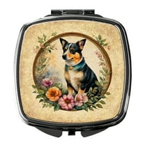 Lancashire Heeler and Flowers Compact Mirror 2.75 in x 3 in