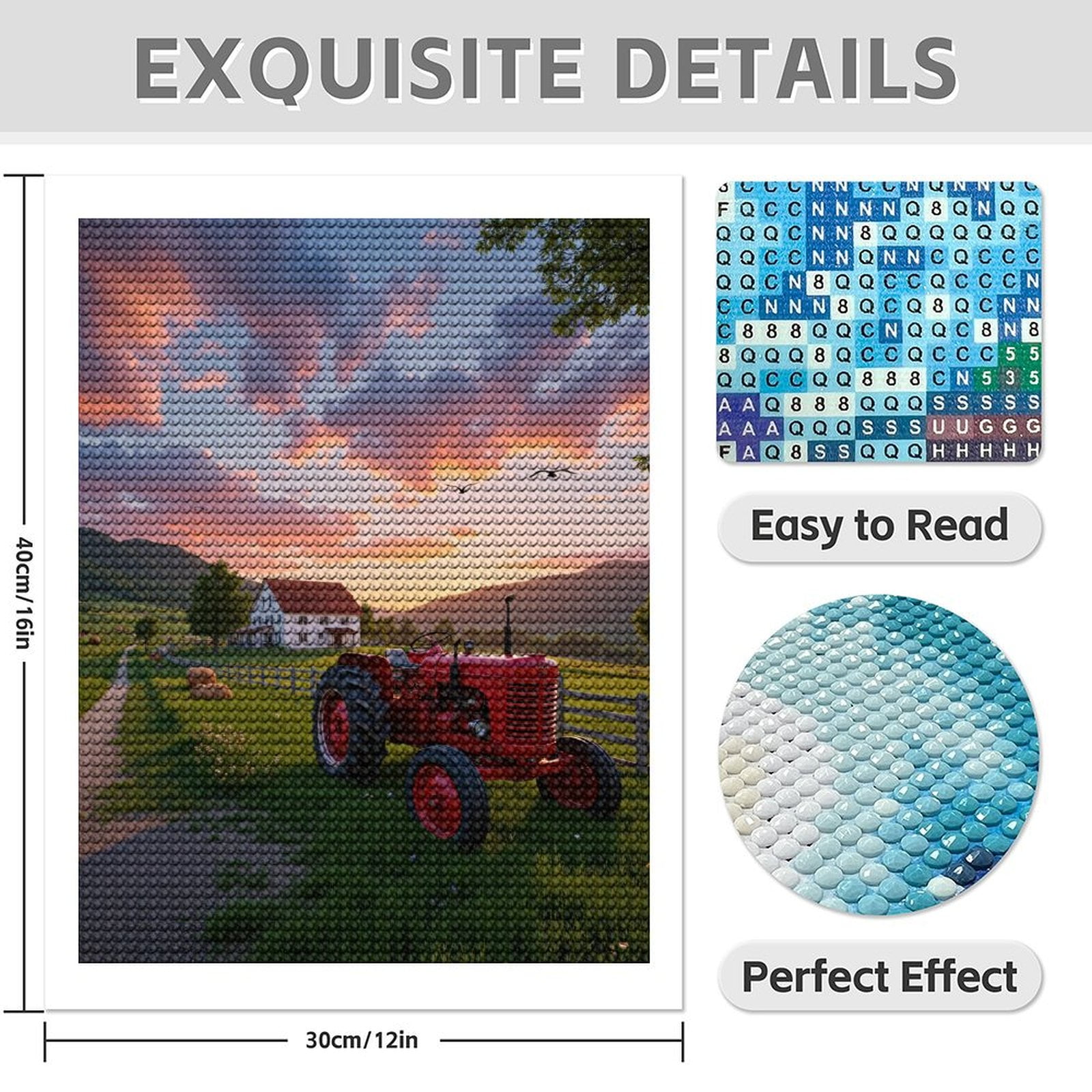Diamond Art Kits for Adults - 5d Sunset Farm Red Tractor Fields Diamond Painting for Adults, Diamond Art for Adults Beginners, Diamond Painting Kits for Adults for Home Wall Decor