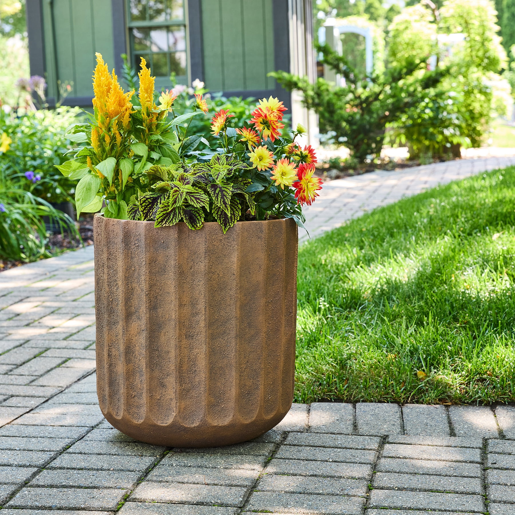 Better Homes & Gardens Adler 16 inch Resin Planter Terracotta with Modern Design for Indoor and Outdoor Plant