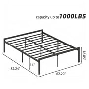 Yoneston Queen Size 16 inch Heavy Duty Metal Platform Bed Frame with Large Under-Bed Storage Space, Black