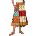 thumbnail image 2 of Women’s Patchwork Print Midi Skirt with Elastic Waistband and Pockets Casual A-Line Boho Style Lightweight Flowing Fabric Skirt Saffron 2XL, 2 of 6