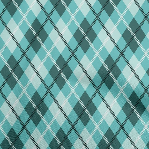 oneOone Polyester Spandex Turquoise Blue Fabric Check Sewing Material Print Fabric By The Yard 56 Inch Wide