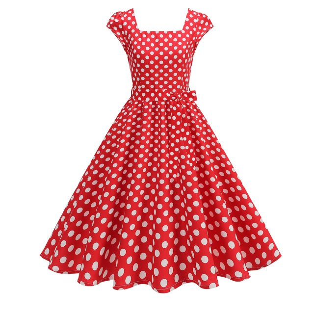 VEKDONE Women's Mesh Short Sleeved Embroidered Retro Cake Sundress Short Sleeved Sundress Red M