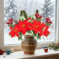 thumbnail image 4 of Artificial Poinsettia Bouquet with Red Berry for Vase Fillers, Home Holiday Bush, Indoor Floral, Cemetery Flowers, Centerpieces, 4 of 6