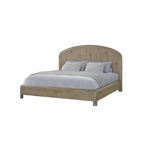 English Knotty Oak Queen Panel Bed with Arched Headboard Solid Wood Construction