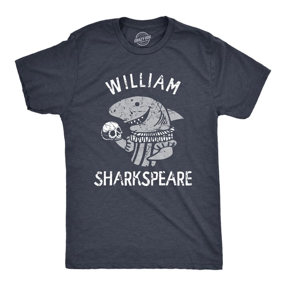 Mens William Sharkspeare T Shirt Funny Shark Week Shakespeare Joke Tee for Guys (Heather Navy - SHARKSPEARE) - 4XL