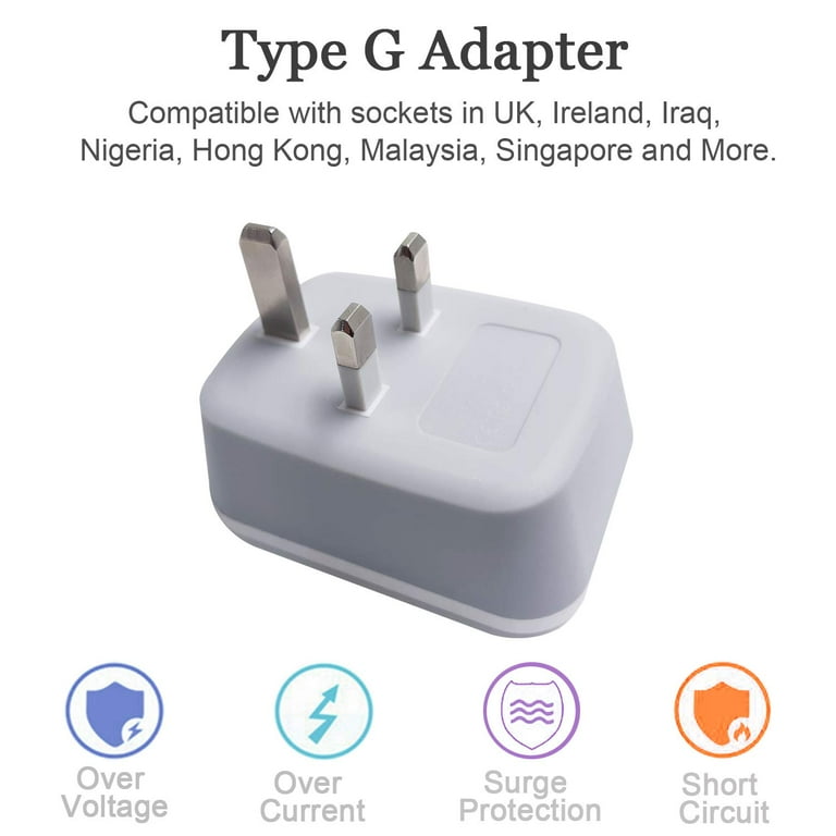 VINTAR International Power Adaptor,US to UK Plug Adapter,UK Ireland Travel  Plug Adapter with 2 USB 2 AC,Outlet Adaptor for USA to British England  Scotland Irish London Hong Kong (Type G,2 Pack) 