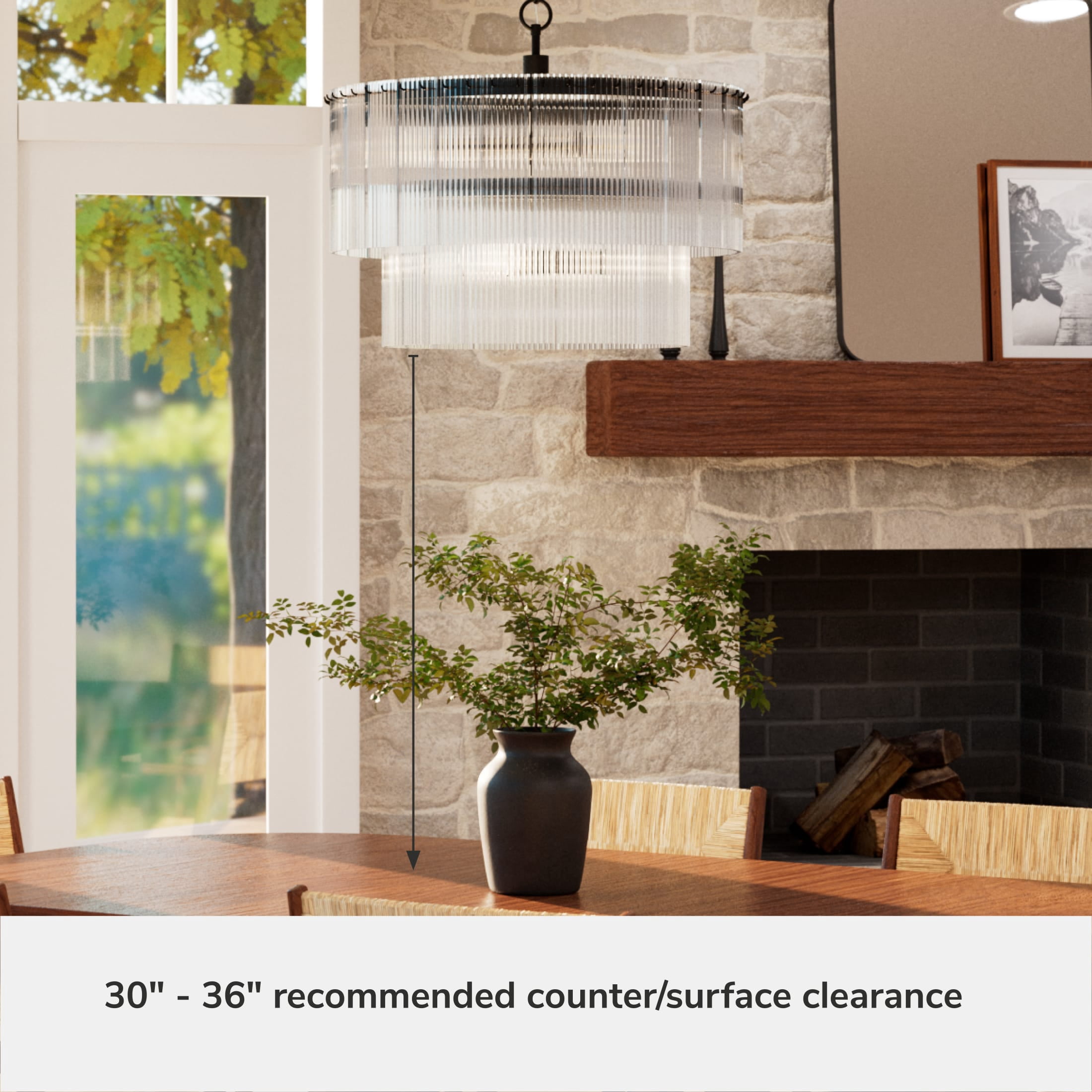 Hunter - Ontario 6-light Matte Black, Large Chandelier, Dimmable, Transitional Style, Cylinder Shaped, for Bedrooms, Dining, Living Rooms - 13143