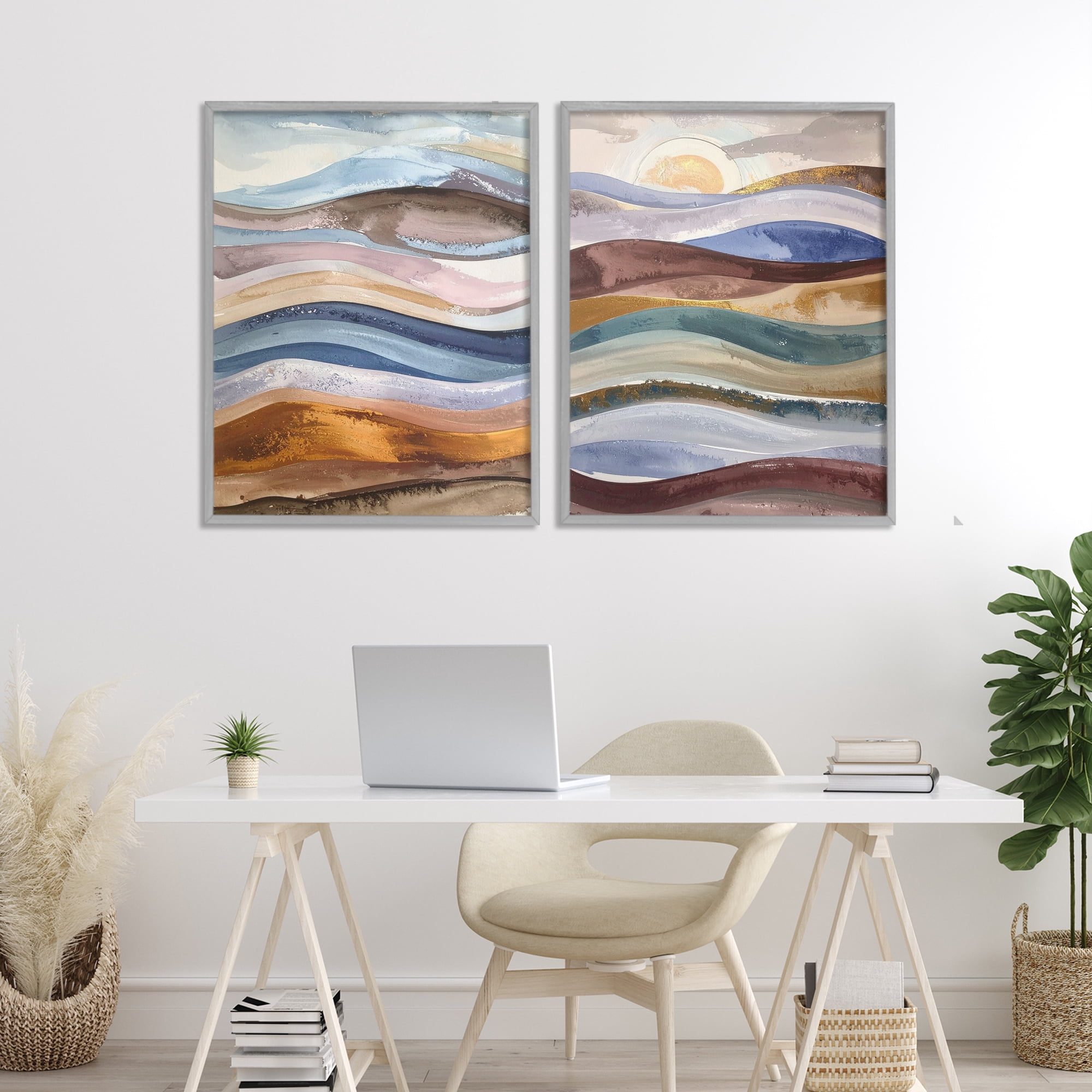 Stupell Industries Earthy Ocean Flow 2 Piece Gray Framed Giclee Art Set, design by Alonza Saunders