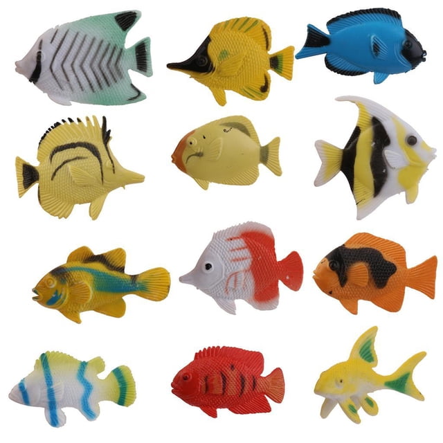 12 Unids Plástico Mini Peces Juguetes Modelo Animal Acuario Ornamento Macarena