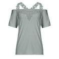 thumbnail image 3 of AherBiu Plus Size Tops for Women Lace Strap Off Shoulder Blouse Shirt Summer Casual Short Sleeve Solid Print Top Tees, 3 of 9
