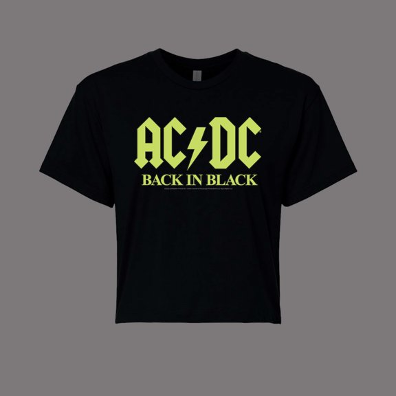 ACDC - Glow In The Dark - Back In Black - Juniors Cropped CotTon Blend T-Shirt
