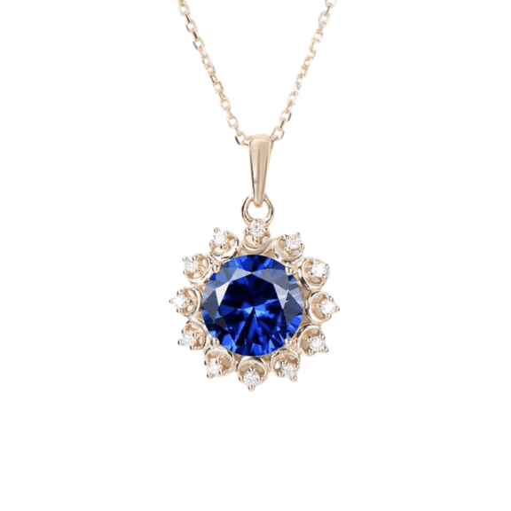 Round Cut Blue Sapphire Pendent Necklace in 14k Rose Gold Finish - Wedding Engagement Necklace - Sepetember Birthstone