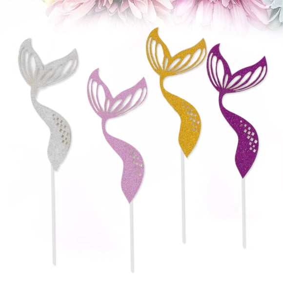 WRITWAA 4Pcs Mermaid Cake Picks Assorted Colors Stylish Cake Toppers for Celebration