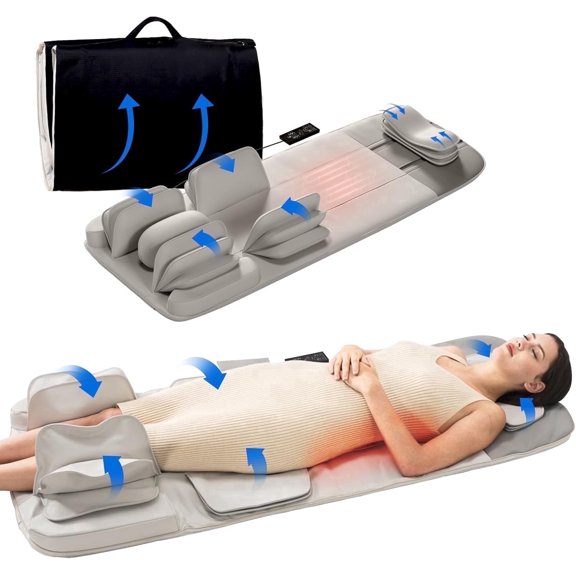 HMMSYLVA Massage Mats for Full Body with Airbag Stretching, 4 Modes 3 Intensity Back Stretching Full Body Massage Mat with Heat Foldable Massage Pad