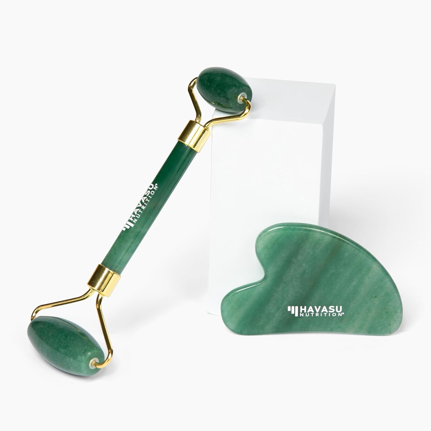 Havasu Nutrition Jade Gua Sha and Face Roller Kit, Lymphatic Drainage Massager