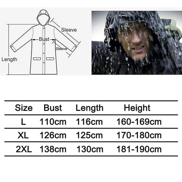 Hooded long rain coat for adults, rain jacket for men women youth XXXL