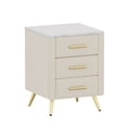 thumbnail image 6 of Gzxs Upholstered Nightstand in Beige Velvet, Modern Storage Bedside Table with 3 Drawers and Marbling Stickers Worktop, 16.3"L x 16.3"W x 21.8"H, 6 of 9