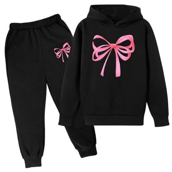 WOYY Outfits for Girls Bow Hoodie Jogger Sweatpants Casual Sports Tracksuit, Sizes 3-4T