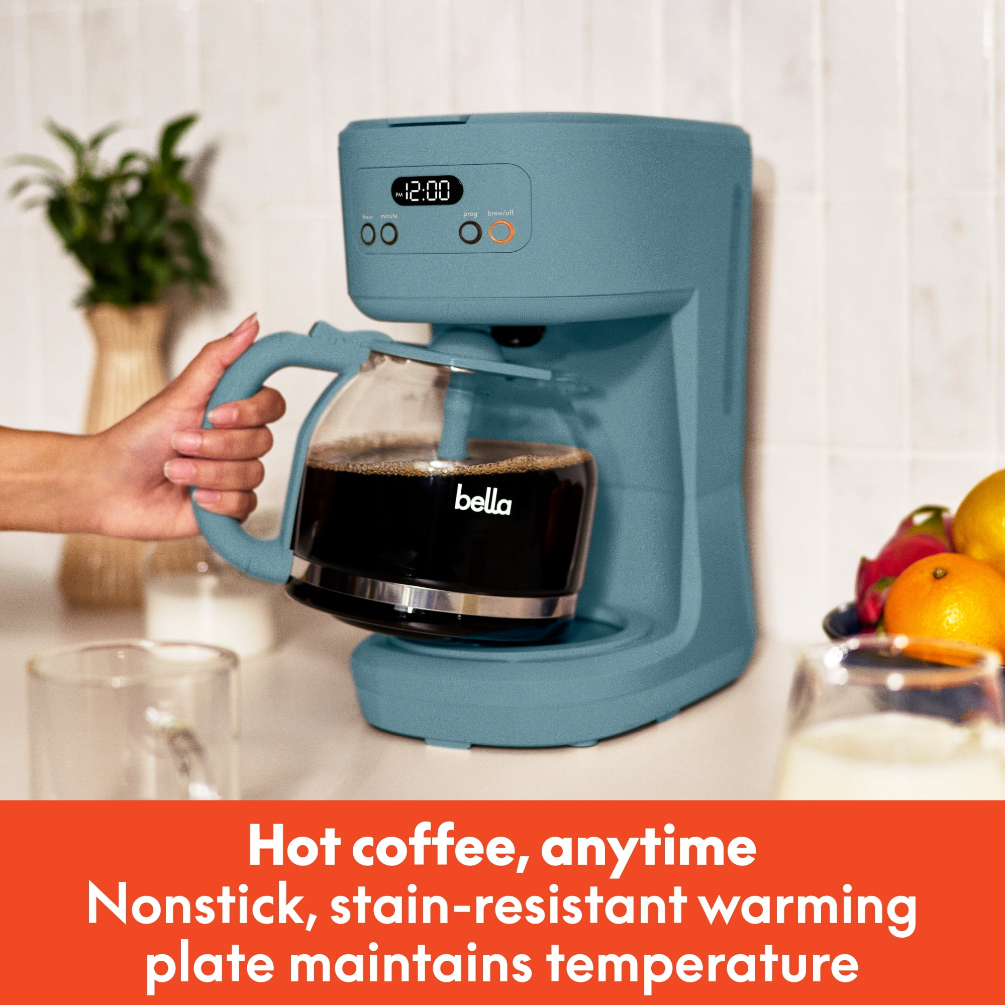 bella 12 Cup Programmable Drip Coffee Maker with Glass Carafe, Auto Shut-Off, Surf