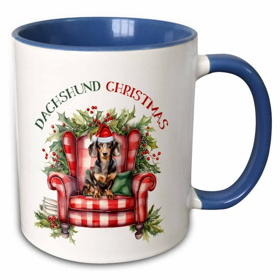3drose, Adorable Dachshund or Doxie Dog for Lovers of the Breed on Christmas, 11oz Two-tone Blue Mug