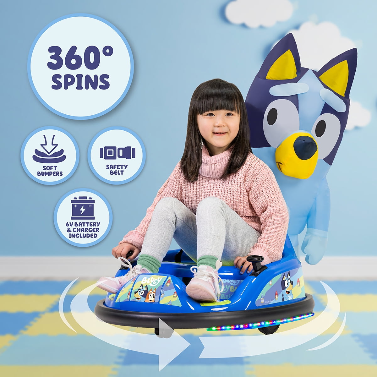 Bluey 6V ImaginAir Ride-On Bumper Car with Inflatable Character