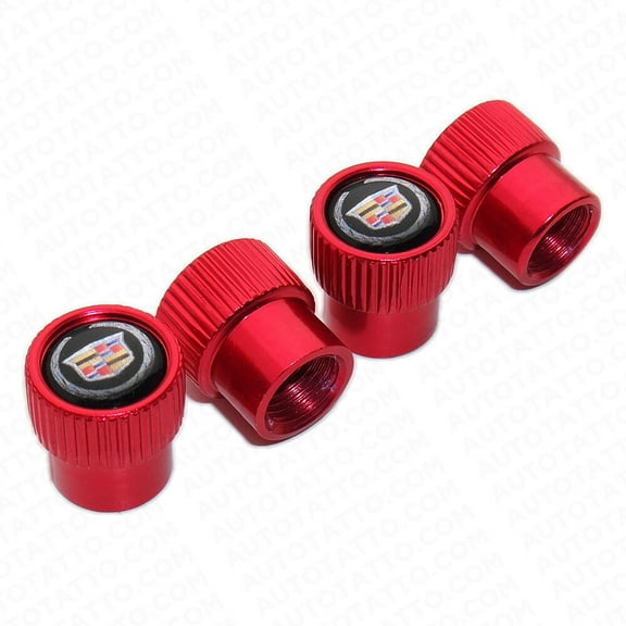 4pcs Universal Fit Cadillac Car Wheels Tire Air Valve Caps Stem Dust Cover Red