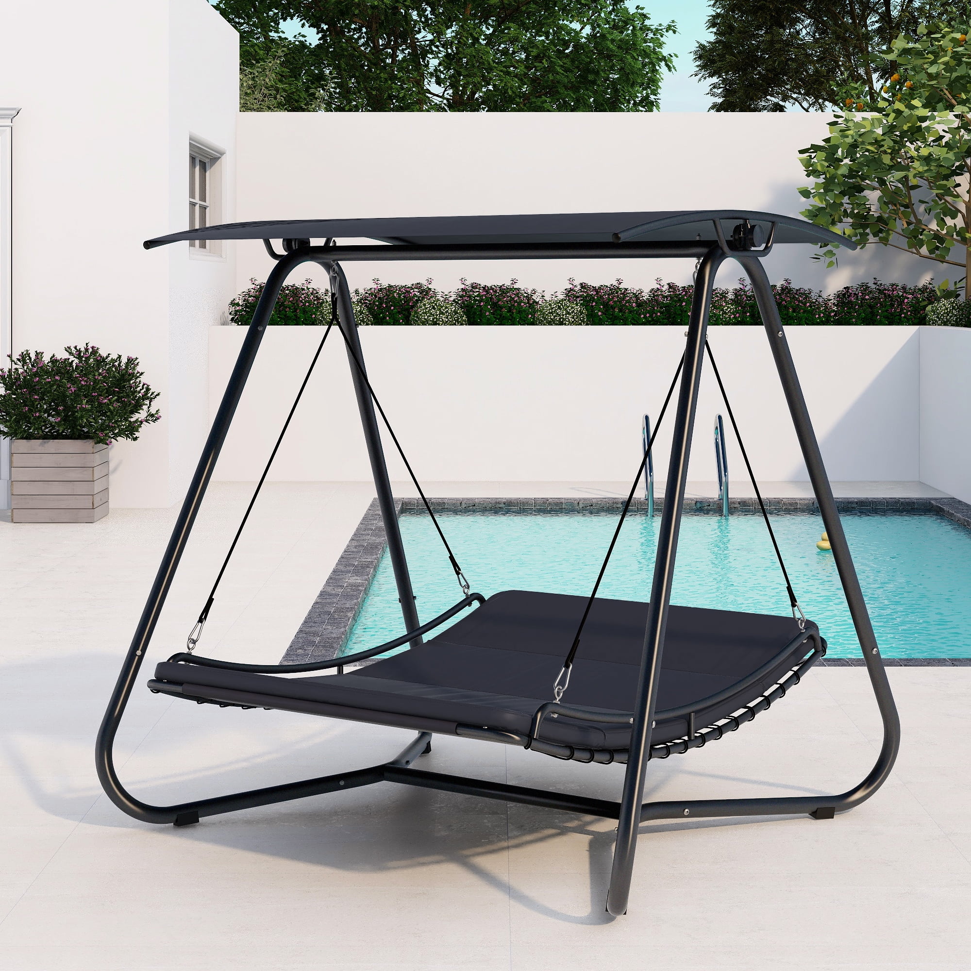 Outdoor Swing Lounge Bed, Seizeen Patio Hanging Hammock Bed with