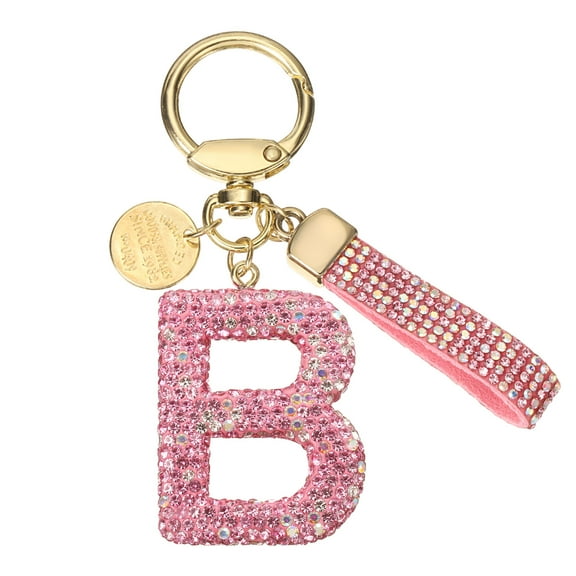 Uxcell Initial Letter Keychain Cute Letter-B Sparkly Rhinestone Key Chain Charm Pink