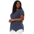 thumbnail image 4 of Women's Plus Size T-shirt V Neck Pintuck Short Sleeve Asymmetric PolDots Top, 4 of 7
