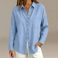 thumbnail image 2 of Yyeselk Women's Cotton Linen Snap Button Long Sleeve Shirt with Pocket Collared Relaxed Fit Lightweight Casual Tops Light Blue X-Large, 2 of 8
