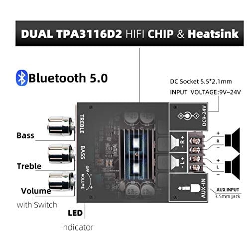 Placa de amplificador de 100W+100W con control de agudos y bajos, DC 9