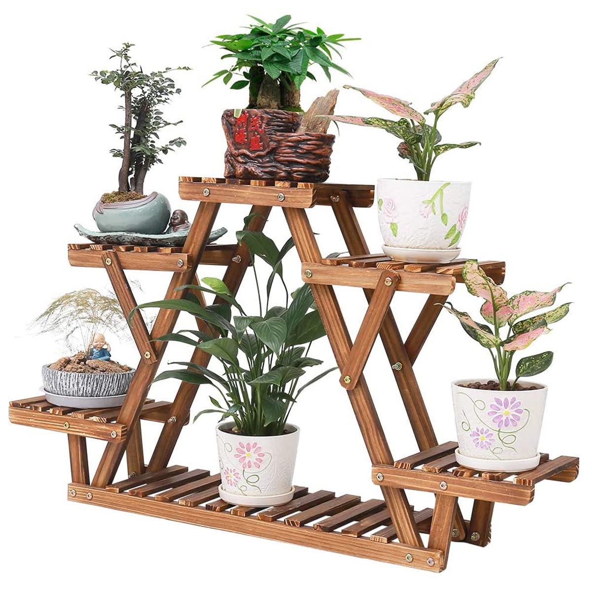 Wood Plant Stand Indoor Outdoor, Multi-Tier Flower Pot Holder Display