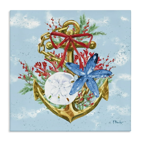 Stupell Industries Holiday Submerged Anchor Holiday Painting Wrapped Canvas Art Print Wall Art, 17 x 17