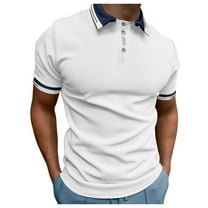 Sopiago Golf Shirts Men Vintage Striped Button Down Knitted Polo Shirts White,XXXL