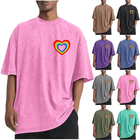 VBTAPA Oversized T-shirts for Men Rainbow Graphic Tees Soft Cotton Short Sleeve Crew Neck Tee Tops Army Green M