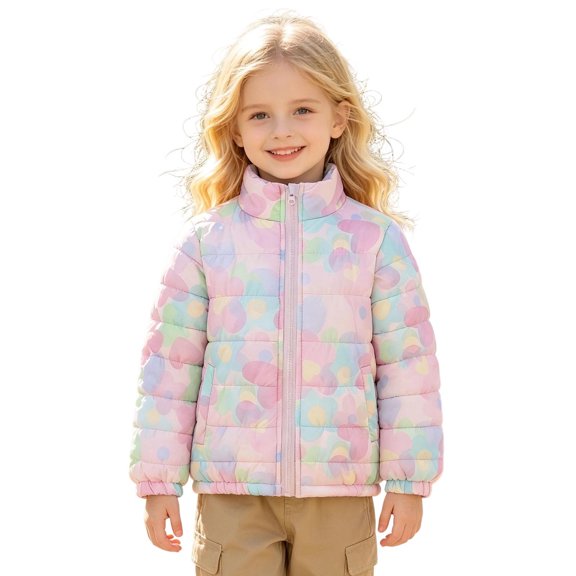Curuila Toddler Girls Coat With Zipper Long Sleeve Graphic Print Stand Collar Jacket For Girls Winter Warm Comfortable Outerwear Size 4-5 Years