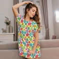 thumbnail image 3 of Balery colorful easter eggs Camisón de manga corta con cuello redondo para mujer, cómodo y elegante., 3 of 6